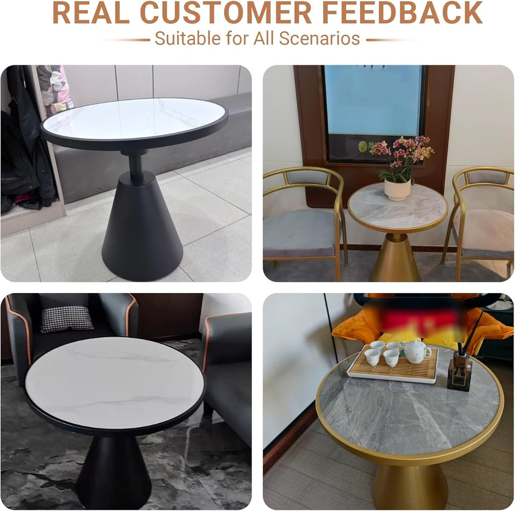 Modern Small Round Side Table with Rock Slab, Luxury Faux Marble Sofa End Table, Carbon Steel Conical Base, Nano-Coating, for Living Room, Bedroom,Office(A,80 * 75CM/31.5 * 29.5IN)