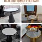 Modern Small Round Side Table with Rock Slab, Luxury Faux Marble Sofa End Table, Carbon Steel Conical Base, Nano-Coating, for Living Room, Bedroom,Office(A,80 * 75CM/31.5 * 29.5IN)