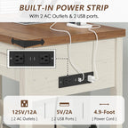 YOMILUVE Farmhouse Computer Desk with 2 Drawers, 39 Inch Small Office Computer Desk with Power Outlets, Compact Writing Study Desk for Small Spaces, Antique White