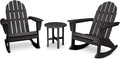 POLYWOOD Vineyard Adirondack 3-Piece Rocking Chair Set, Outdoor Patio Furniture with Side Table, HDPE All-Weather Porch Rockers, Fade-Proof, Black