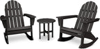 POLYWOOD Vineyard Adirondack 3-Piece Rocking Chair Set, Outdoor Patio Furniture with Side Table, HDPE All-Weather Porch Rockers, Fade-Proof, Black