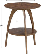 Martin Svensson Home LAX Retro Mid-Century Modern Round Wood End Table, Solid Grain Side Table with Lower Shelf, Small Accent Table for Living Room or Nightstand. Walnut Brown.
