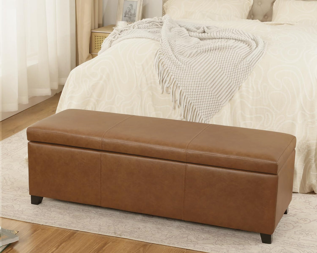 Homebeez 46" Faux Leather Storage Ottoman,End of Bed Bench,Upholstered Ottoman Bench with Storage for Living Room,Bedroom,Entryway