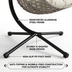Folding PE Rattan Hanging Egg Chair with Stand, Indoor Outdoor Hammock Swing Basket Chair, Aluminum Steel Frame, 350LBS Capacity for Patio Balcony Backyard Bedroom(Beige+Grey)