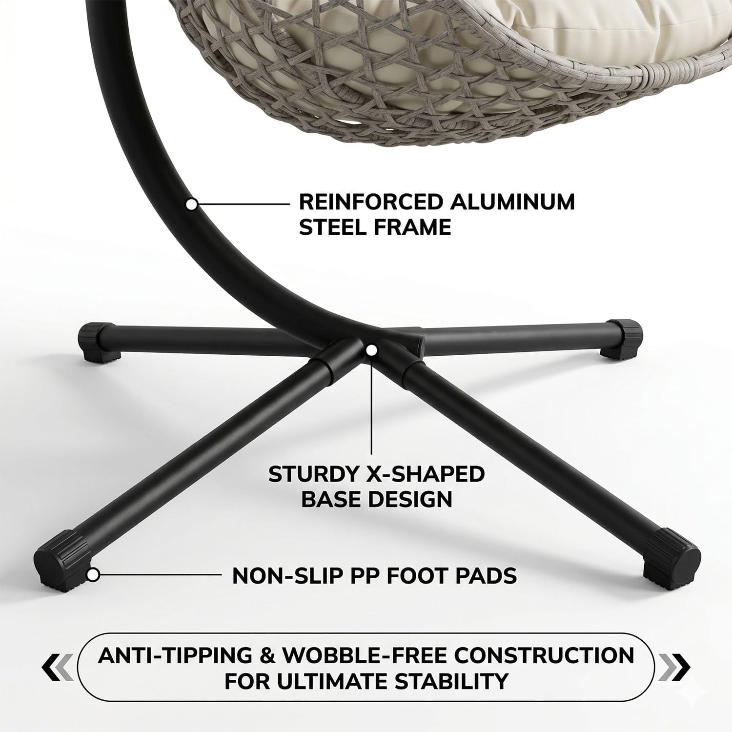 Folding PE Rattan Hanging Egg Chair with Stand, Indoor Outdoor Hammock Swing Basket Chair, Aluminum Steel Frame, 350LBS Capacity for Patio Balcony Backyard Bedroom(Beige+Grey)