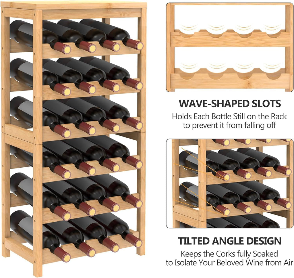 Wine Rack Free Standing Floor,6 Tier 24 Bottles Floor Wine Storage Shelves | Bamboo Wine Rack with Table Top,Wine Organizer Shelf for Kitchen Dining Room Bar,Easy-Assembly