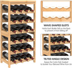 Wine Rack Free Standing Floor,6 Tier 24 Bottles Floor Wine Storage Shelves | Bamboo Wine Rack with Table Top,Wine Organizer Shelf for Kitchen Dining Room Bar,Easy-Assembly