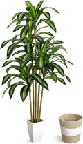 5FT Artificial Dracaena Tree - Tall Faux Dracaena with White Planter, Artificial Plants Indoor, Fake Plant Build Boho-Chic Basket, Fake Tree for Outdoor Home Office Decor