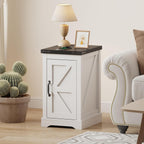 Farmhouse End Table with Charging Station & 2 USB-c Ports | Modern Bedside Table with 2 AC Outlets, Adjustable Shelf, Cable Management | Convenient Power End Table for Bedroom, Living Room