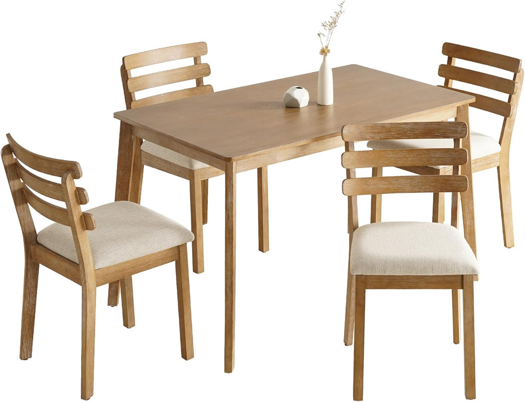 SIMTONAL Farmhouse Dining Table Set for 4, Wooden Dining Roon Table and Solid Wood Chairs, 5-Piece Modern Dining Set Home, Kitchen, Dining Room, 4 Upholstered Chairs, Rubberwood Legs