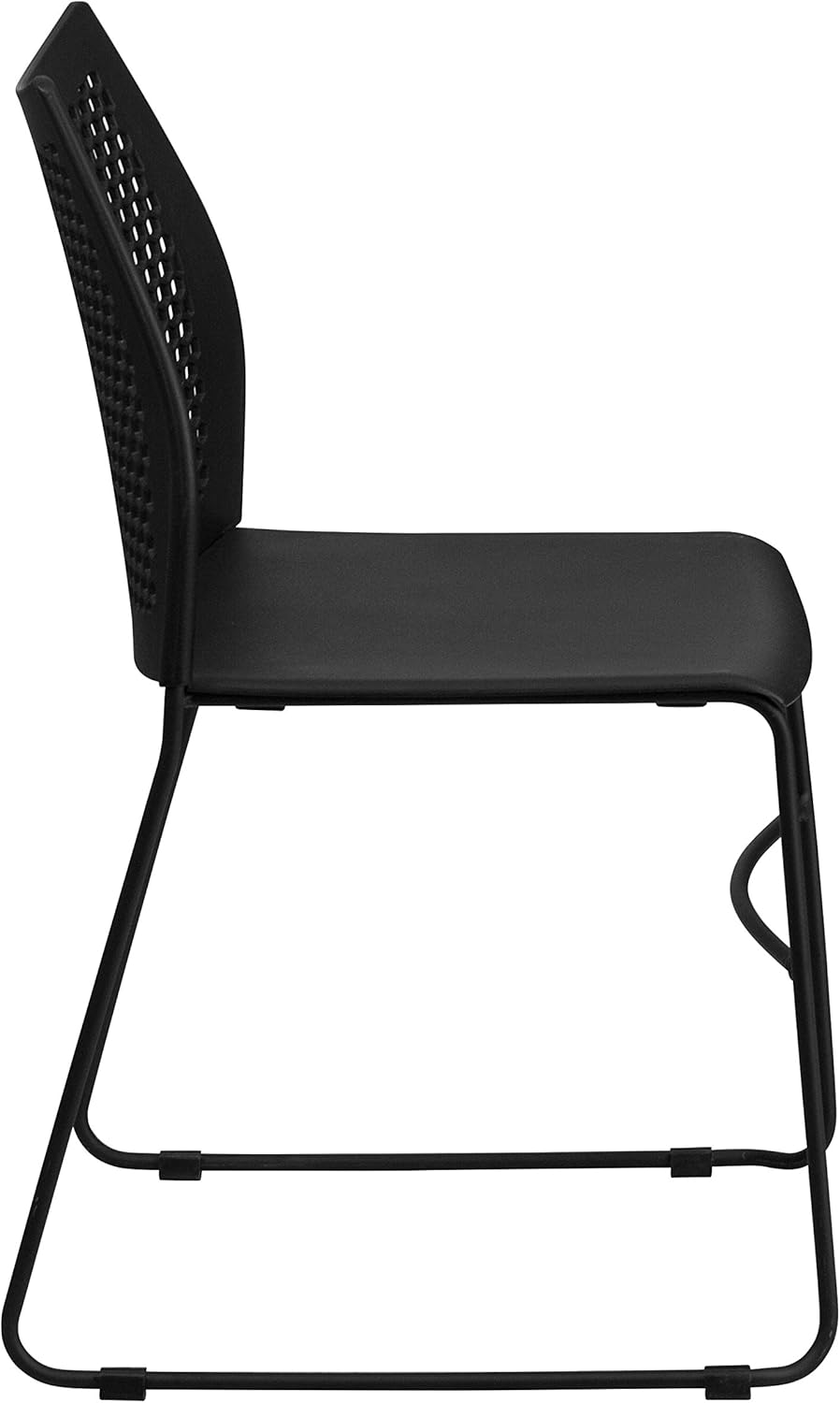 EMMA + OLIVER Home and Office Black Sled Base Stack Chair with Air-Vent Back - Guest Chair