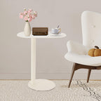 C Shaped End Table for Small Spaces, Slim Nightstand Bedside Couch Slide Under Table for Laptop Snacks, 25in Height Heavy Duty Iron Sofa Side Table, Cream White