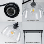 GoYeel 39.37" Kitchen Island Lighting, Large Dining Room Chandelier Over Table Black Pendant Lights Kitchen Island with 3 Big Clear Glass Dome,Height Adjustable,E26 Base