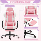ECOTOUGE PC Gaming Chair Massage Ergonomic Office Desk Chair Racing PU Leather Recliner Swivel Rocker with Headrest and Lumbar Pillow, Pink-White