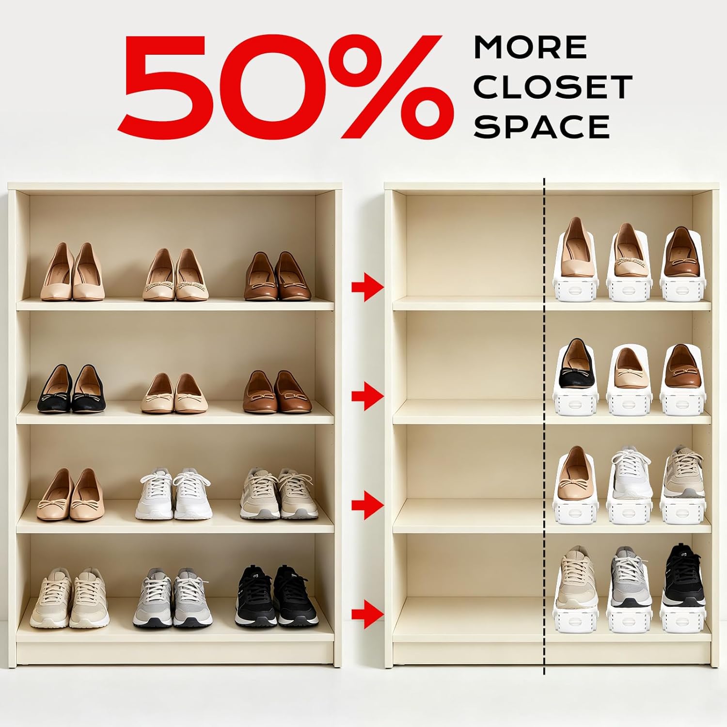 20pcs, Shoe Slots Organizer, Shoe Stacker, Shoe Organizers, Shoe Stackers, White, Double-Layer Wardrobe Stand, Adjustable in Four Layers, Organizer, Organizer, Organizer, Storage