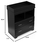 Storkcraft Brookside 2 Drawer Changing Table Dresser, Black | GREENGUARD Gold Certified Baby Dresser with Removable Changing Table Topper, Includes Interlocking Drawer System