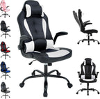 Cheap Video Game Chair, PC Gaming Chair Ergonomic Computer Game Chair with Headrest and Lumbar Support Adjustable Armrest PU Leather High Back Racing Swivel Office Chair for Adults Kids White