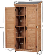 Outdoor Metal Top Wooden 3 Adjustable Shelves Storage Sheds Garden(Light Brown)
