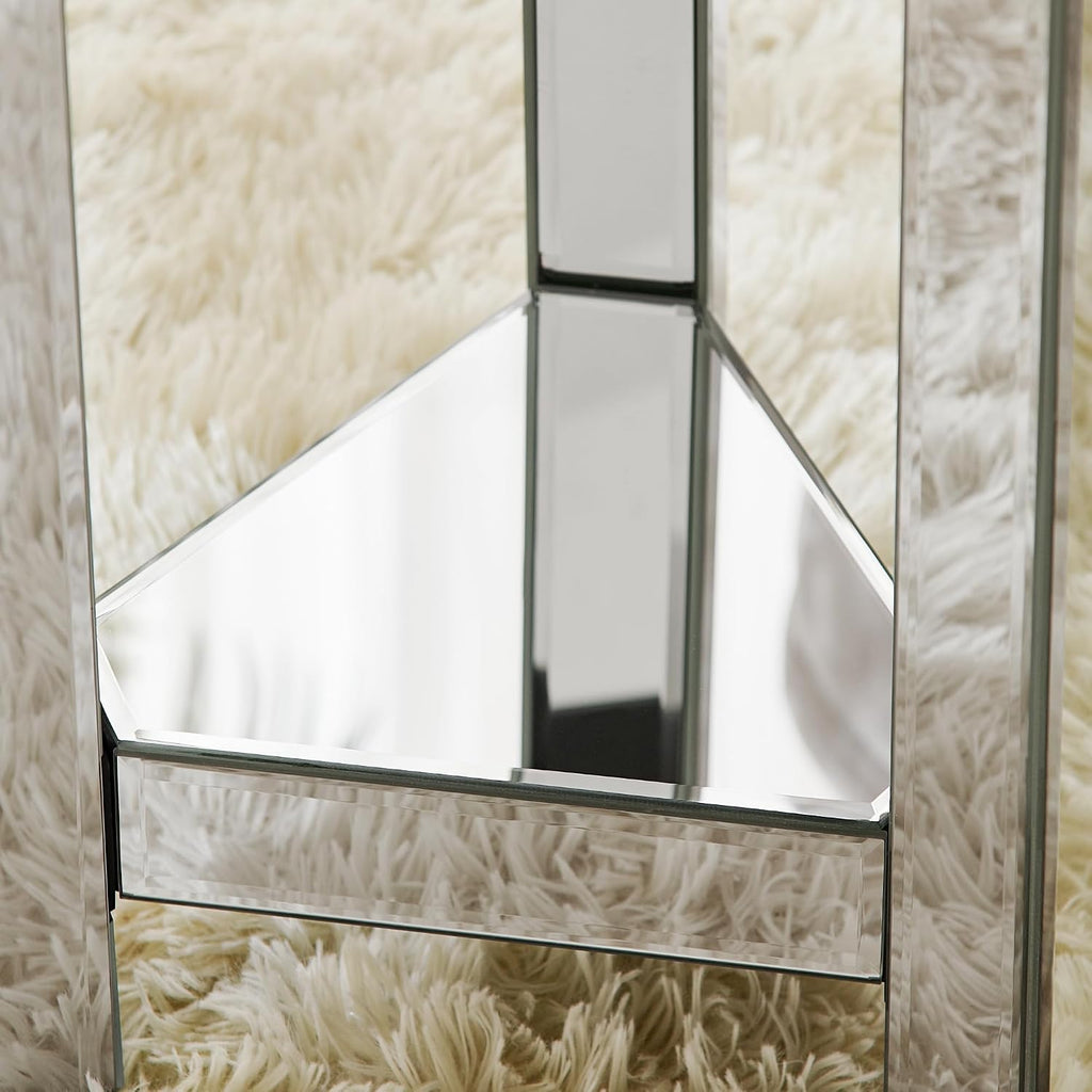 IKIFLY Mirrored End Table with 2-Tier, Crushed Diamond Nightstand with Octagonal Tabletop, Silver Accent Beside Table with Storage for Living Room, Bedroom and Office
