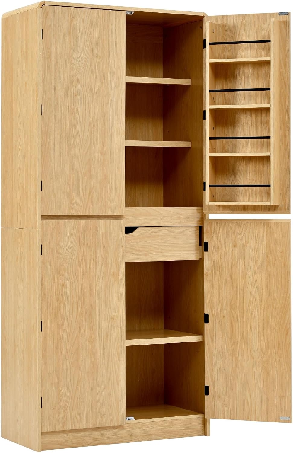 72" Tall Pantry Cabinets for Kitchen Storage, Natural Pantry Storage Cabinet with Doors and Adjustable Shelves, Freestanding Pantry Cupboard with Drawers for Dining Room Bathroom (Natural, 72")