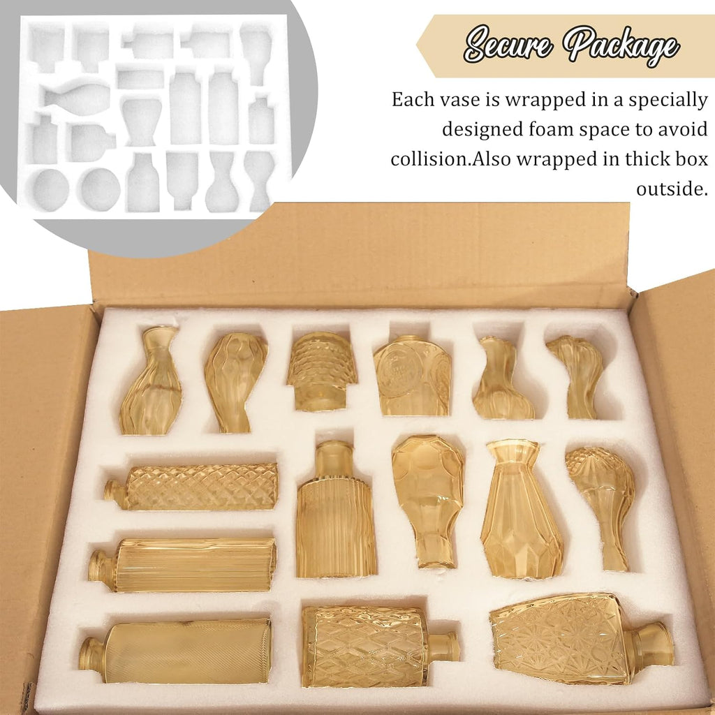 36Pcs Bud Vases Set Small Vintage Glass Bottles Bud Vases in Bulk Multiple Shape Cute Glass Vases for Rustic Wedding Centerpieces Table Decorations and Home Decor (Champagne)