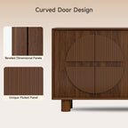 ONBRILL 63 Inch Fluted Buffet Cabinet with Storage, Modern Arched Sideboard with Push-Spring Doors, Adjustable Shelf, Wood Coffee Bar Cabinet Credenza for Kitchen, Living Room, Walnut