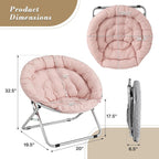 Athena Collection Comfy Saucer Chair Folding Cozy Chair for Bed Room Living Room Accent Chair Fabric Reading Chair Foldable Metal Frame Lazy Chair Moon Chair for Adult, Pink