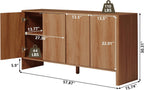 Walnut Sideboard Cabinet, Mid Century Farmhouse Fluted Credenza Sideboard Long Buffet Cabinet with Storage for Kitchen, Dining Room Coffee Buffet, Office, Living Room TV, Entryway, Hallway - 4 Doors