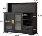 Wine Bar Cabinet with LED Lights Power Outlet Liquor for Home Black | Storage drawer, glass holders, wine racks, adjustable shelves, acrylic door, P2 MDF, for living room kitchen, modern design