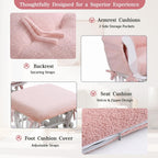 ANMINY 5pcs Glider Rocker Replacement Cushions Set with Ottoman Cover, 3.5Inch Thickened Fleece Glider Rocking Chair Cushions with 29.5Inch Tufted Backrest & Side Pockets for Indoor Nursery, Pink