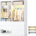 Besiost 4FT Closet Systems with 3CCT Sensor Light, 48 Inch Closet Organizer System with 5 Wood Drawers, 2 Hanging Rods & 7 Shelves, Heavy Duty 48" Walk-in Closet , White (48"L x 15" W x 80" H)