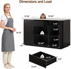 ONBRILL 60" Stationary Kitchen Island with Storage, Fluted Island Table w/Faux Marble Worktop, Sliding Door, Adjustable Shelves, Open Shelves, Mid Century Modern Coffee Bar Station with Drawer, Black