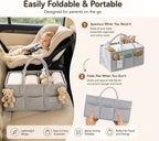 SHAROM Essential Baby Caddy for Newborns. Spacious, Sturdy & Portable Diaper and Nappy Caddy for Newborn Essentials, Nursery Storage Basket & Organiser for Baby Shower Gifts (Grey)