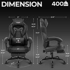 N-GEN GAMING Gaming Chair Big and Tall Computer Heavy Duty Office Desk Chair with Footrest Ergonomic Lumbar Support High Back Recliner for Adults (Dark Black)