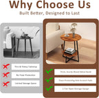 Round End Table - 23.6" H Side Table with Metal Frame, Industrial Accent Tables for Living Room Bedroom, Rustic Brown (2 Packs)