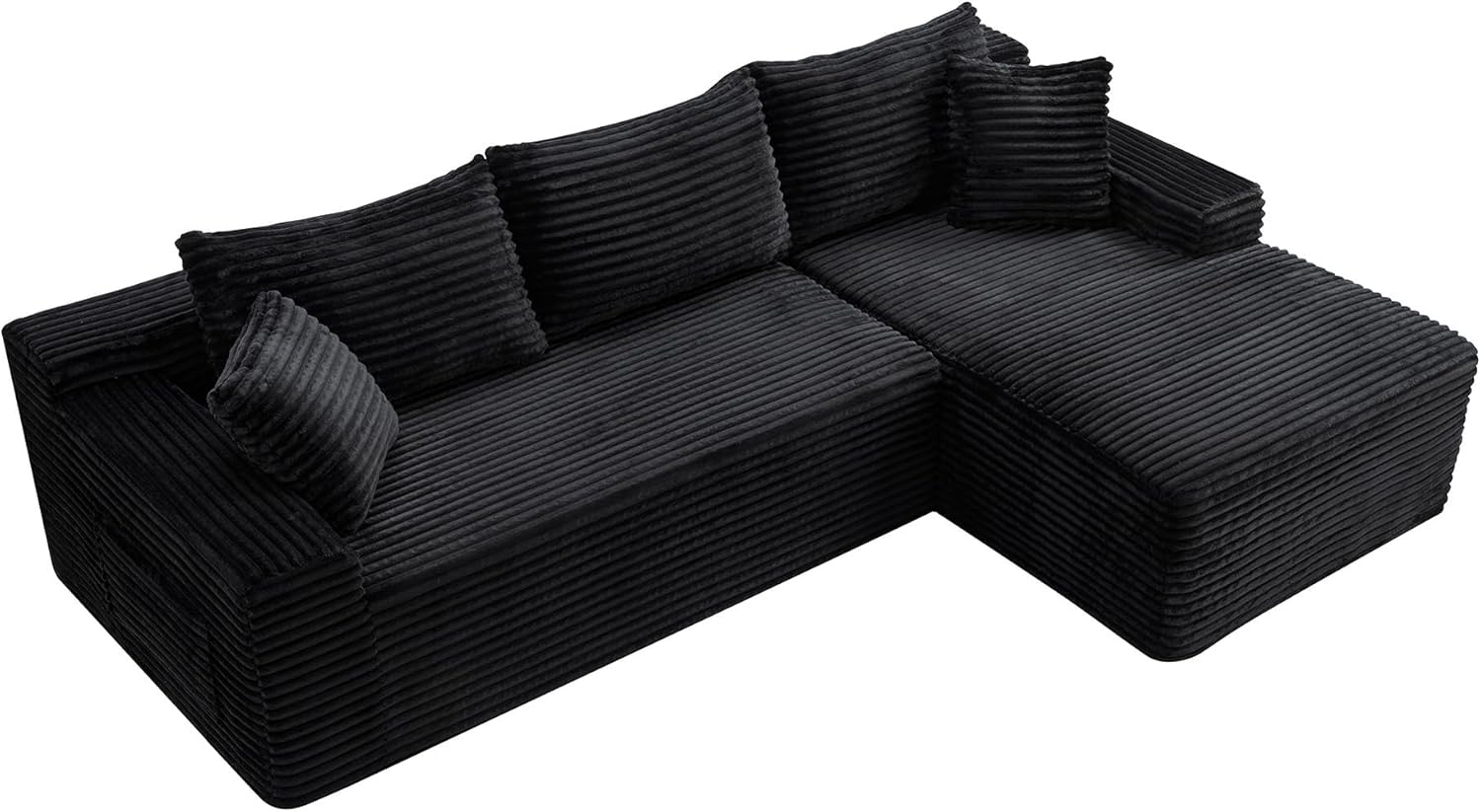 95" L-Shaped Cloud Sectional Couch, Right Facing Modular Compressed Boneless Sectional Sofa with Chaise Lounge, Plush Corduroy Boneless Corner Sofa for Living Room