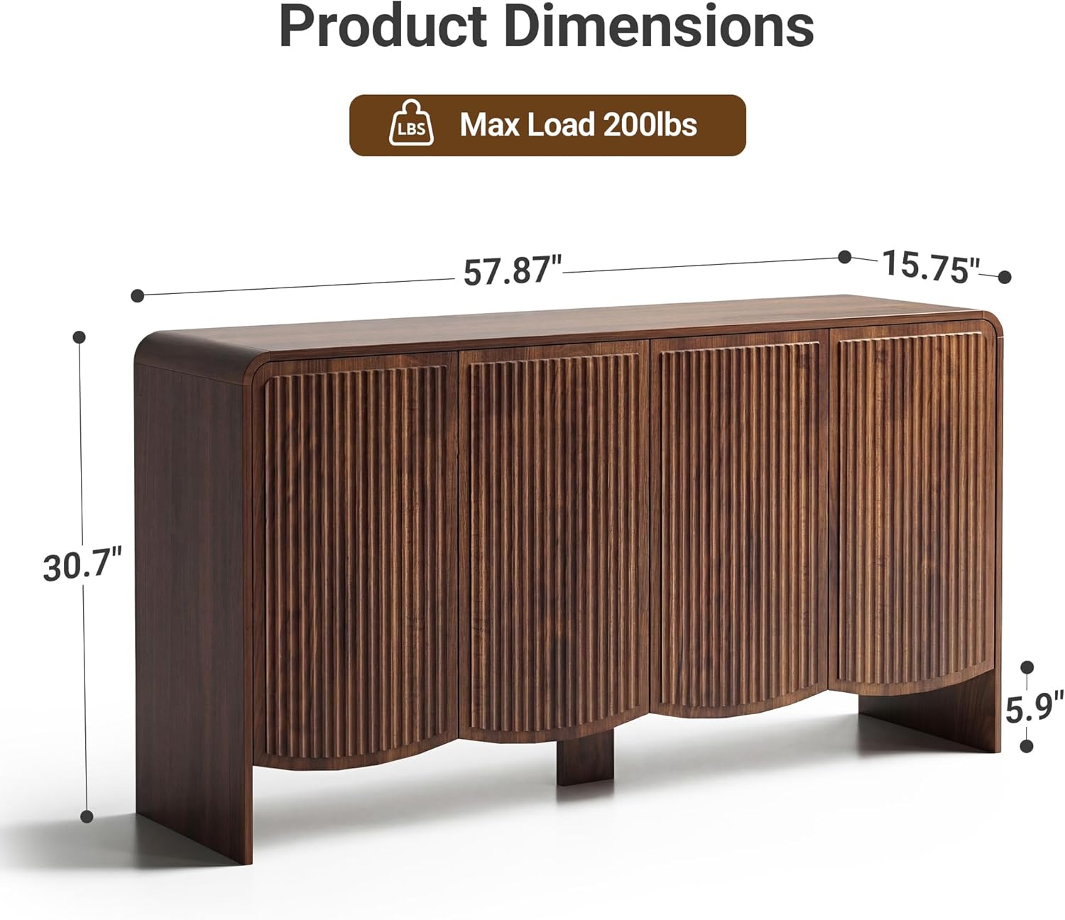 Seang Fluted Sideboard Buffet Cabinet with Storage,58" Modern Sideboard Cabinet with Curved Design & Adjustable Shelves,Wood Console Table for Living Room,Entryway,Kitchen,Walnut