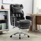 DUMOS Home Office Desk Executive Chair - Ergonomic Big Tall High Back with Footrest & Lumbar Support, Reclining Height Adjustable, Comfy PU Leather Computer Gaming with Swivel Wheels, Black