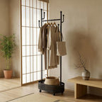 Cactus Coat Rack, Metal Garment Rack with Wheels, Double Sided, Modern Style, Powder Coated, for Entryway and Bedroom, 24x14x66.93 Inches (Black)