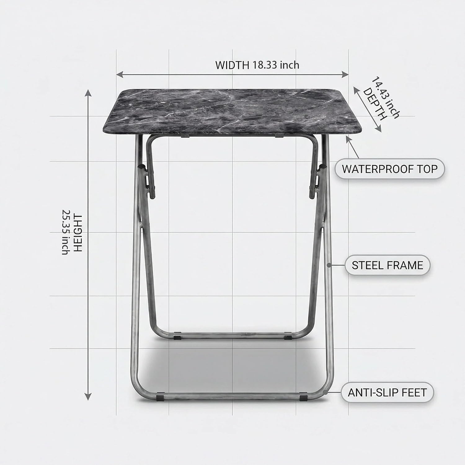 Tv Trays Folding Tv Table, Dinner Table for Eating with Sturdy Metal Frame, Small Foldable Snack Trays Table for Living Room, Couch,Sofa, Bed, No Assembly Required (Black Marble)