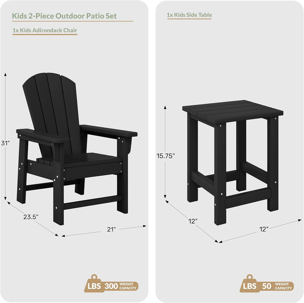 WestinTrends Malibu 2-Piece Kids Outdoor HDPE Adirondack Chair with Square Side Table Set, Pacific Blue