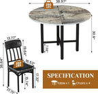 AWQM Round Dining Table Set for 4, Wood Circle Kitchen Table and Chairs Set for 4, Modern Dining Room Sets with 4 Faux Leather Chairs, Round Dinner Table for Small Space, Grey