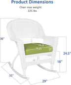 Jeco Rocker Wicker Chair with Green Cushion, Set of 2, White