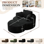 Oversized Round Chaise Longue Chair with Ottoman, Modern Corduroy Deep Seat Circle Single Cloud Boneless Floor Accent Chair w/Cup Holders for Living Room, Bedroom Apartment, 55" W * 74.6" D, Black