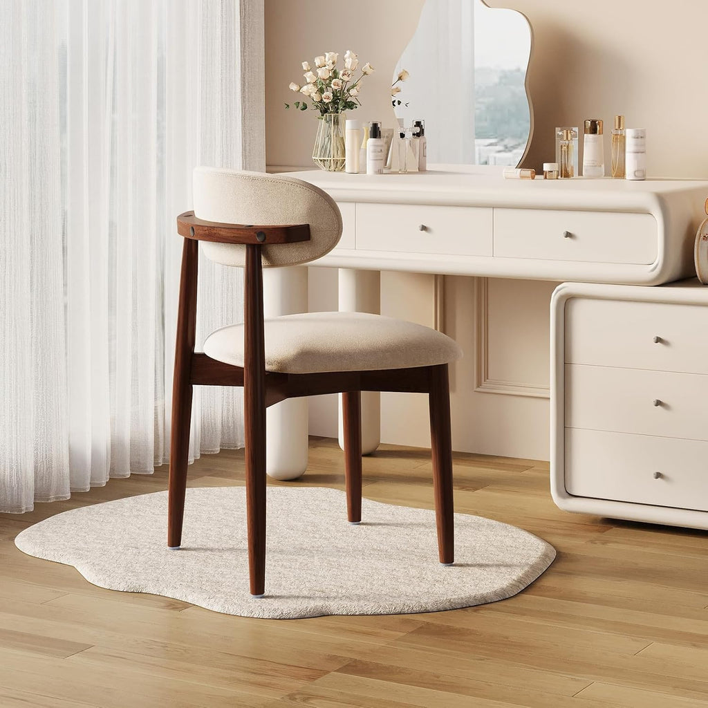 Modern Wooden Dining Chairs Set of 1, Fabric Upholstery Kitchen Chairs Farmhouse Dining Room Side Chairs for Restaurants, Cafes, Patio, Easy Assembly, Beige