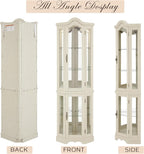 Lighted Corner Curio Cabinet 70.5" Tall Wooden China Cabinet with Tempered Glass Doors, Freestanding Glass Display Case Wine Cabinet Storage Rack for Bar and Liquor Storage (White)