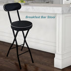 Modern White Folding Breakfast Kitchen Bar Stool with Backrest and Footrest Counter Height High Chair(Black+White,65cm/26inch)