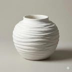 White Ceramic Vase for Home Decor - Rustic Farmhouse Flower Vase, Hand-Carved Spiral Texture, Decorative Round Pottery Vase for Living Room, Table, Shelf, Centerpiece (Matte White) - Large