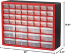 Akro-Mils 44 Drawer 10144REDBLK, Plastic Parts Storage Hardware and Craft Cabinet, Red & Black, (1-Pack) & 40717 Length Dividers for Plastic Storage Hardware, (6-Pack), Clear, Black