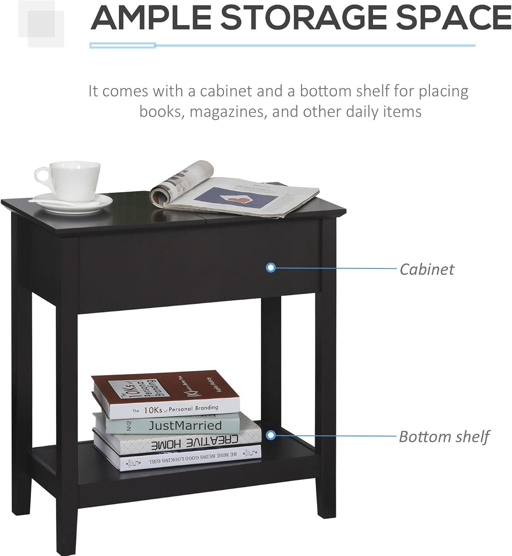 Hinge Cabinet End Table 24x18x30 possessing Bottom Shelf Durable Base Coffee Tone Finish Contemporary Appeal Premium Material